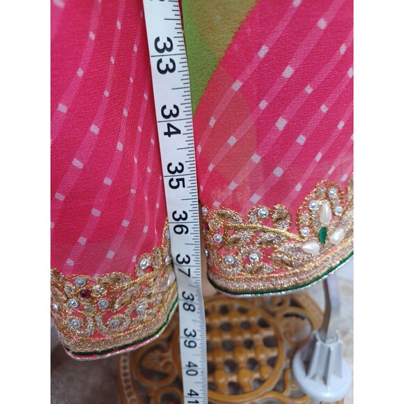 Lehenga Indian Pakistani Wedding Maxi Skirt Womens Pink Gold Polkodot XS - Picture 11 of 12